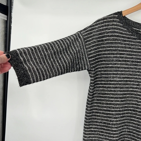 Pure Amici Sweater Womens XS Black Gray Striped Knit Cashmere Linen Pullover - Picture 3 of 8